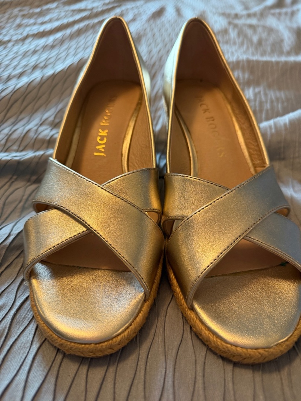 Jack Rogers Gold Metallic Crisscross Espadrille Wedges